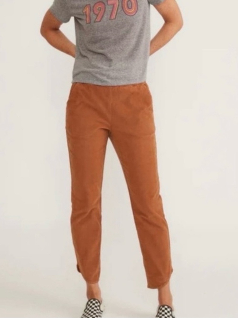 Marine Layer Allison Corduroy Pants SZ M Brown Boho Hipster Curved Hem Ankle